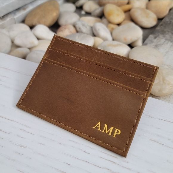 Men's Genuine Crazy Horse Leather Card Case Brown - Picture 5 of 5